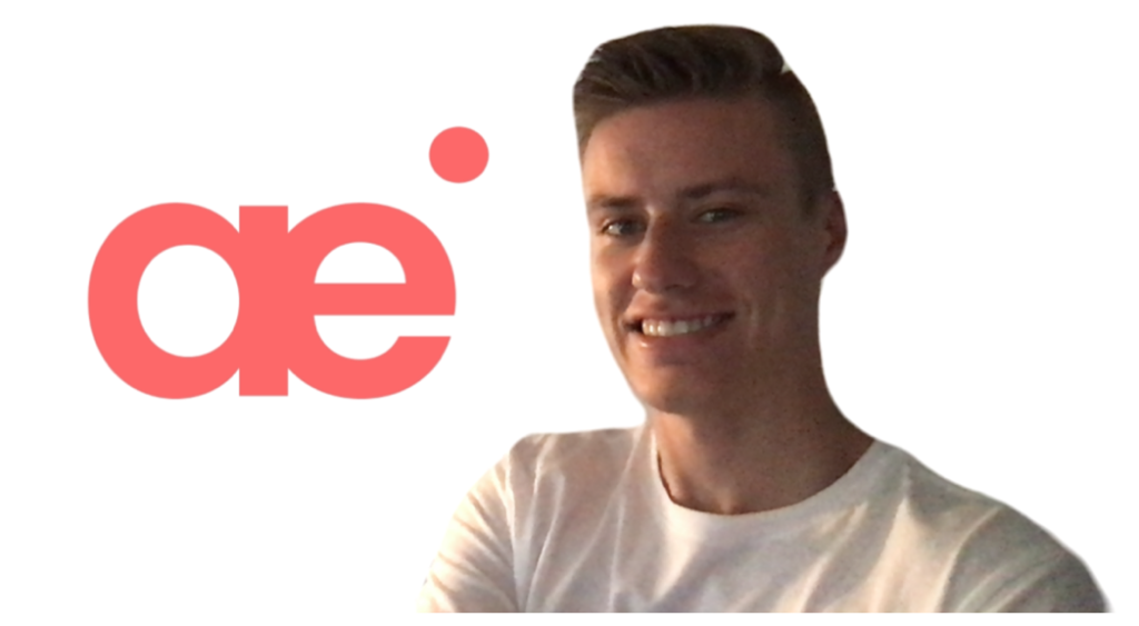 Man smiling at camera in front of an Aepistle logo Zoom background. 